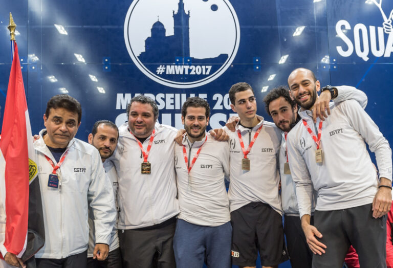 The Egypt team that won the 2017 WSF Men's World Team Squash Championship
